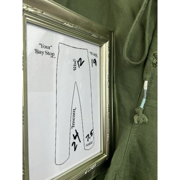 J Crew Denim Capri Pant Size Large Green Linen Blend Pull On Elastic Waist Tie - Picture 8 of 8